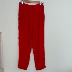 Vintage Garbo Red Silk Pants | 90s Minimal High Waist